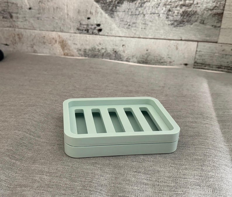 Two Piece Draining Soap Dish, Soap Saver Holder, Eco Friendly Zero Waste Bathroom Soap Dish, Color Customization, Plant Based Plastic Reg - Pale Turquoise