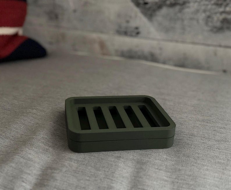 Two Piece Draining Soap Dish, Soap Saver Holder, Eco Friendly Zero Waste Bathroom Soap Dish, Color Customization, Plant Based Plastic Regular - Olive