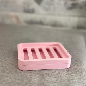 Two Piece Draining Soap Dish, Soap Saver Holder, Eco Friendly Zero Waste Bathroom Soap Dish, Color Customization, Plant Based Plastic Reg - Bubblegum Pink