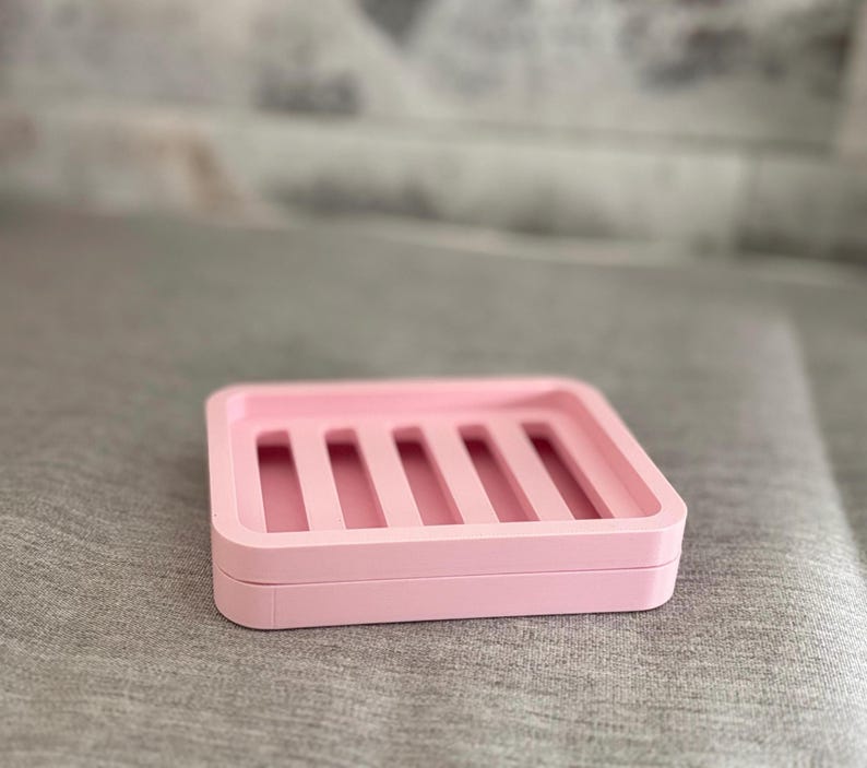 Two Piece Draining Soap Dish, Soap Saver Holder, Eco Friendly Zero Waste Bathroom Soap Dish, Color Customization, Plant Based Plastic Reg - Bubblegum Pink