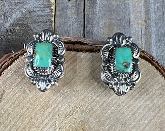 Navajo Made Nevada Turquoise Post Sterling Silver Earrings Sadie Jim Vintage