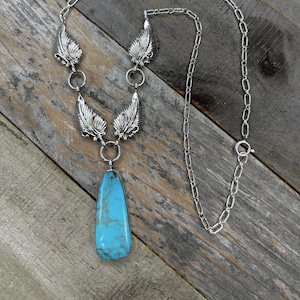 Navajo Made Kingman Turquoise Pendant Sterling Silver