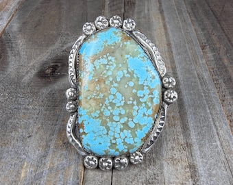 Amazing Navajo #8 Turquoise Statement Ring by VV Adjustable Size 6.75