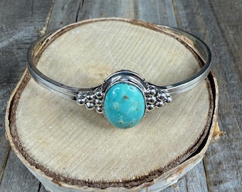 Turquoise Cuff Bracelet in Sterling Silver RB Hallmark 6 3/8” Adjustable