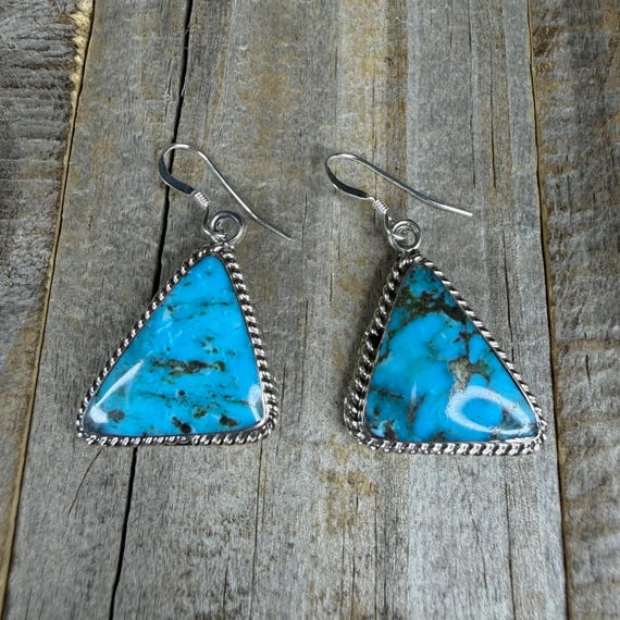 Turquoise Triangle Southwestern Dangle Earrings – Sterling Silver Southwestern Jewelry