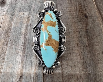 Navajo Kings Manassa Turquoise Statement Ring, Adjustable Size 7.75