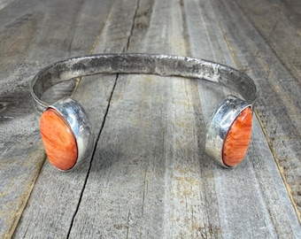 Orange Spiny Oyster Hammered Cuff Bracelet by Jude Candelaria