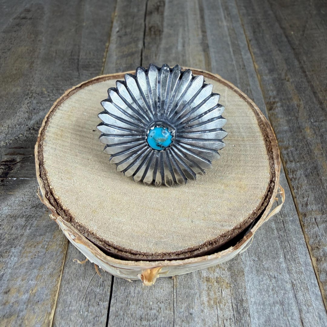Kingman Turquoise Statement Flower Ring Sterling Silver Size 6.50 - Etsy