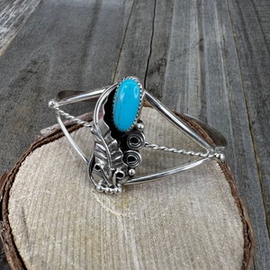 Navajo Made Turquoise Sterling Silver Vintage Cuff Bracelet Size 6.25” Adjustable
