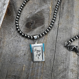 Navajo Made Kokopelli Pendant Turquoise Sterling Silver Necklace 22”