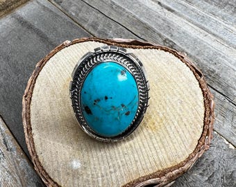 Navajo Made Turquoise Sterling Silver Ring By Samuel Yellowhair Size 9