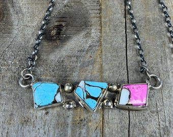 Cotton Candy Turquoise Pendant Necklace by Jude Candelaria 16”