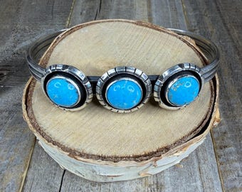 Turquoise 3 Stone Cuff Bracelet by Amos Begay 6.75”