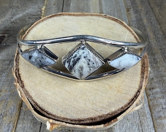 White Buffalo 3 Stone cuff Bracelet Navajo Running Bear