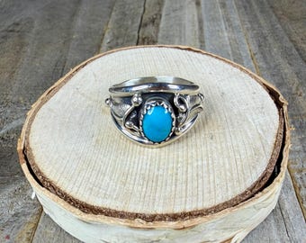 Turquoise Ring Sterling Silver Navajo Work size 6.75 RB