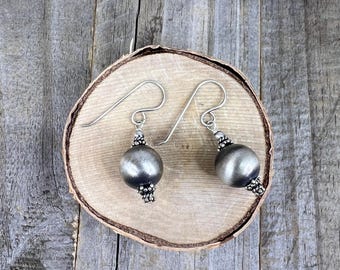 Pearl Bead Sterling Silver Dangling Earrings Southwestern Navajo Handmade