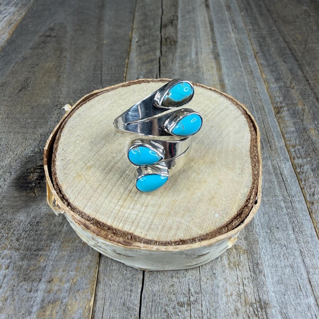 Kingman Turquoise 4 Stone Adjustable Statement Ring 6.50 - Etsy