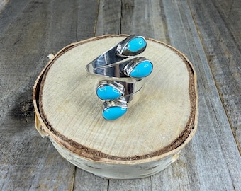 Kingman Turquoise 4 Stone Adjustable Statement Ring  6.50