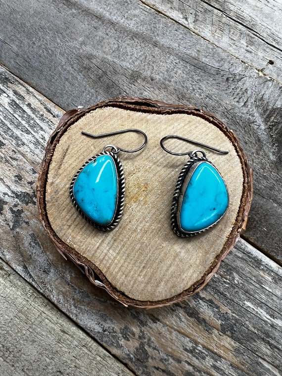 Navajo Made Kingman Turquoise Post Earrings Vinta… - image 1