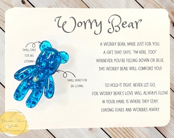 Worry Bear, Pocket Hug, Comforting Present for Child, Mental Health Gift, Back To School Buddy, Reminder of Comfort