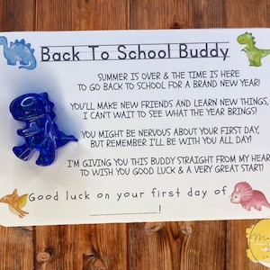 Back-To-School Buddy, First Day of School Gift, to Student from Parent, Good Luck Comfort Charm, Class Friend, Dinosaur Backpack Keychain