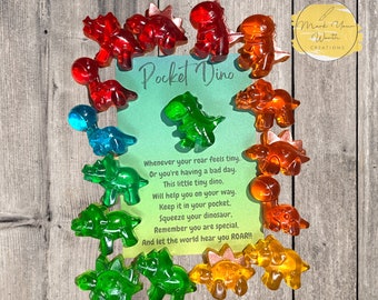 Pocket Dino, Emotional Support Animal, Dinosaur, comforting inspirational gift, pocket hug, keepsake charm, handmade resin pocket sized hug