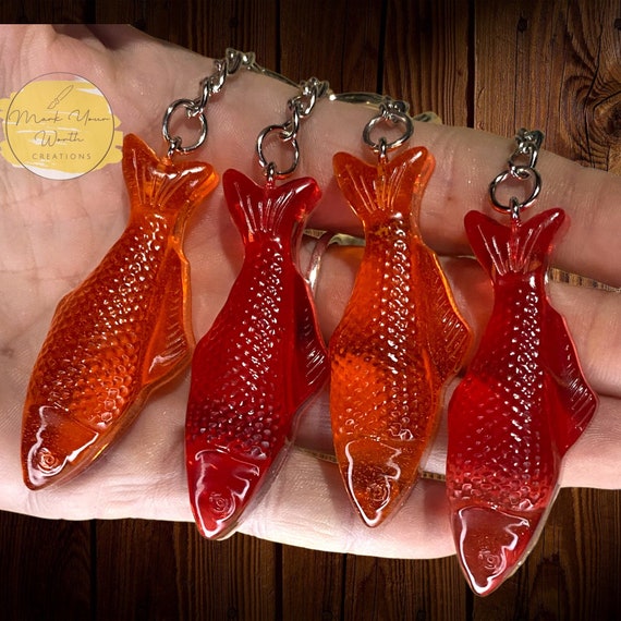 Candy Fish Keychain, Fish Lure Charm, Resin Keychain, Cute Keyring