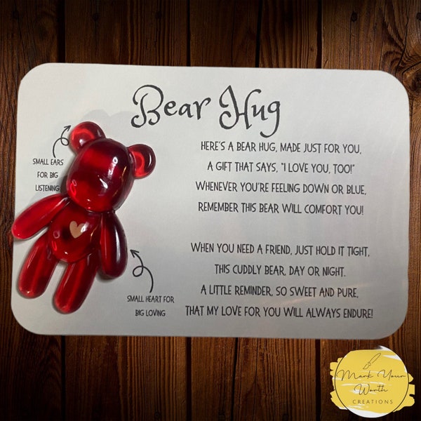 Bear Hug, Pocket Hug, Comforting Sentimental Present for Child, Love you & Thinking of you, loved one distance gift