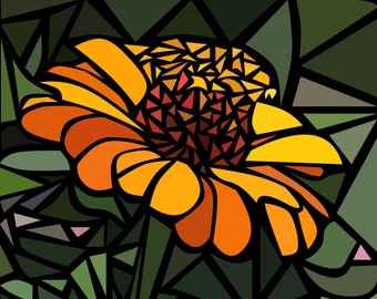 Dibujo Digital para Colorear - Flor - Vidrieras