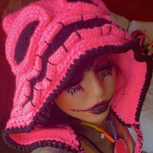 Crochet Boogie Man Hood: Hot Pink Costume, Cosplay Hood