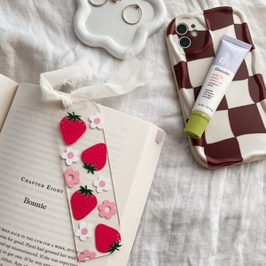 Bookmark, strawberry bookmark, acrylic bookmark, strawberries, book mark, book merch, bookmark charm