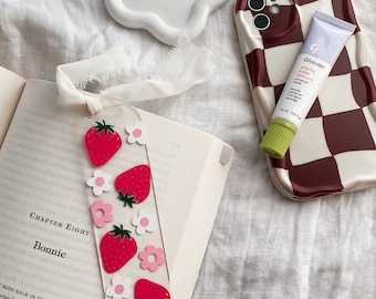 Bookmark, strawberry bookmark, acrylic bookmark, strawberries, book mark, book merch, bookmark charm