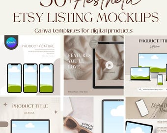 Aesthetic etsy listing mockups, digital product listing mockups, etsy listing templates, canva digital product mockup, digital products