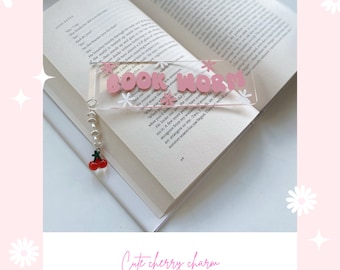 Bookmark, acrylic bookmark, bookworm bookmark, book mark, book merch