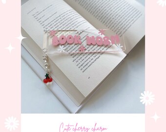 Bookmark, acrylic bookmark, bookworm bookmark, book mark, book merch