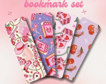 Set of four Coquette Printable Bookmarks, bookmark digital download bookmark bundle romance bookmarks patterned bookmarks coquette bookmarks