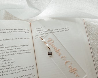 Bookmark, acrylic bookmark, books & coffee bookmark, book mark, book merch