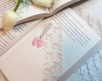 Bookmark, acrylic bookmark, ribbon bookmark, bows, pink bookmark, book mark, book merch