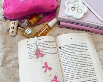 Bladwijzer, bladwijzer roze lint, strikken, roze bladwijzer, boekenlegger, boekenmerchandise