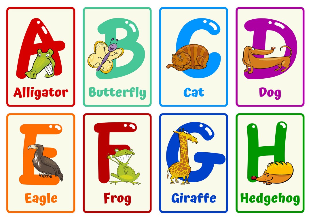 Alphabet Animals Flashcards, Digital Download Animal ABC Flashcards