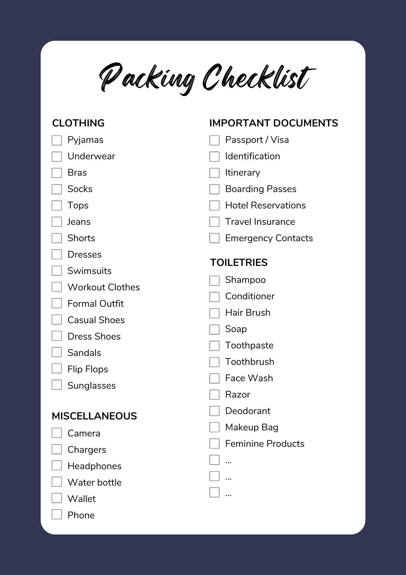 Printable Modern trip Packing list Checklist, travel checklist, family  packing list, vacation to do list, checklist pdf, travel packing list