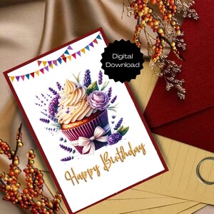 Happy Birthday Card - DIGITAL Download - Printable Birthday Card Featuring Colorful Cupcake - Printable Happy Birthday Card - Printable Card