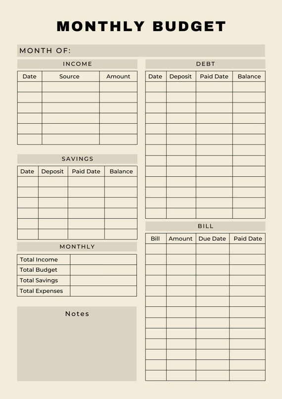 Printable Brown Monthly Budget Planner, Monthly Income & Expense Recorder,  Monthly Budget Printable, PDF, A4, Instant Download