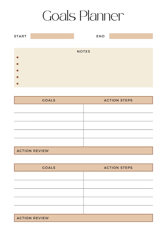 Brown Elegant Goals Planner, Goal Setting Printable Worksheet | Goals  Template Planning Workbook | Personal Tracker Tools Download Sheet