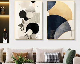 Juego de 2 impresiones abstractas para pared, impresión de formas geométricas modernas, impresión de descarga digital, juego de impresiones abstractas minimalistas, impresiones boho neutras