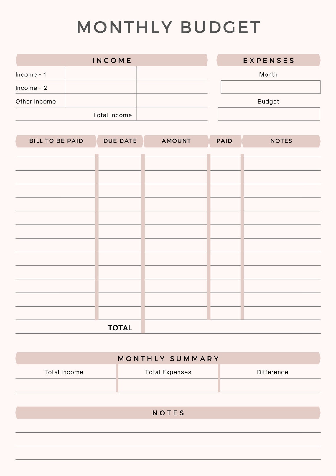Printable Monthly Budget Planner Sheet, Monthly Income &amp; Expense ...