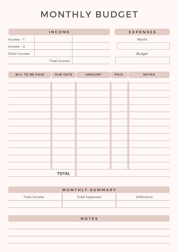 Free Download Printable Monthly Budget Planner PDF Templates