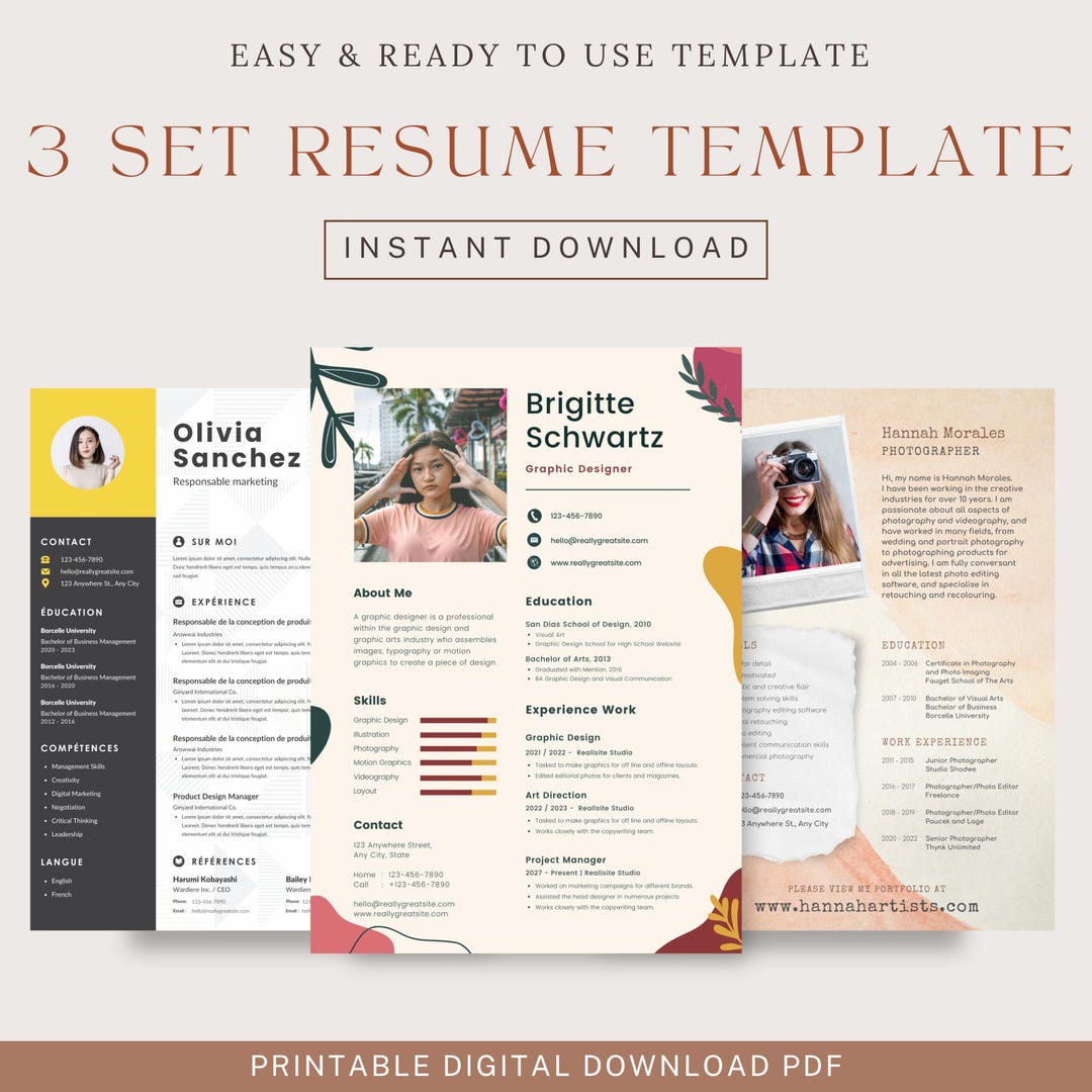 3 Set of Resume Bundle Resume Template Bundle Set Canva Resume Template ...
