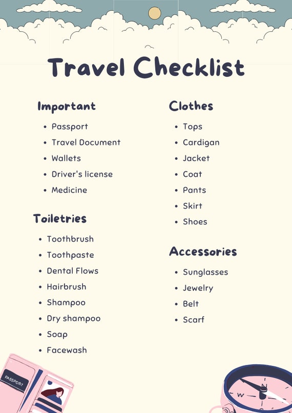 Printable White Blue Modern Travel Checklist, travel checklist, family  packing list, vacation to do list, checklist pdf, travel packing list