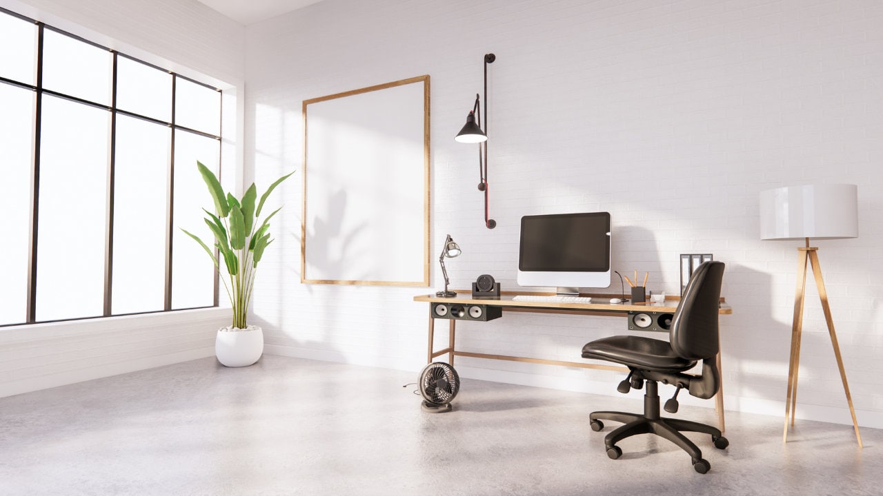 White Minimal Office Workspace Zoom Virtual Background, Office
